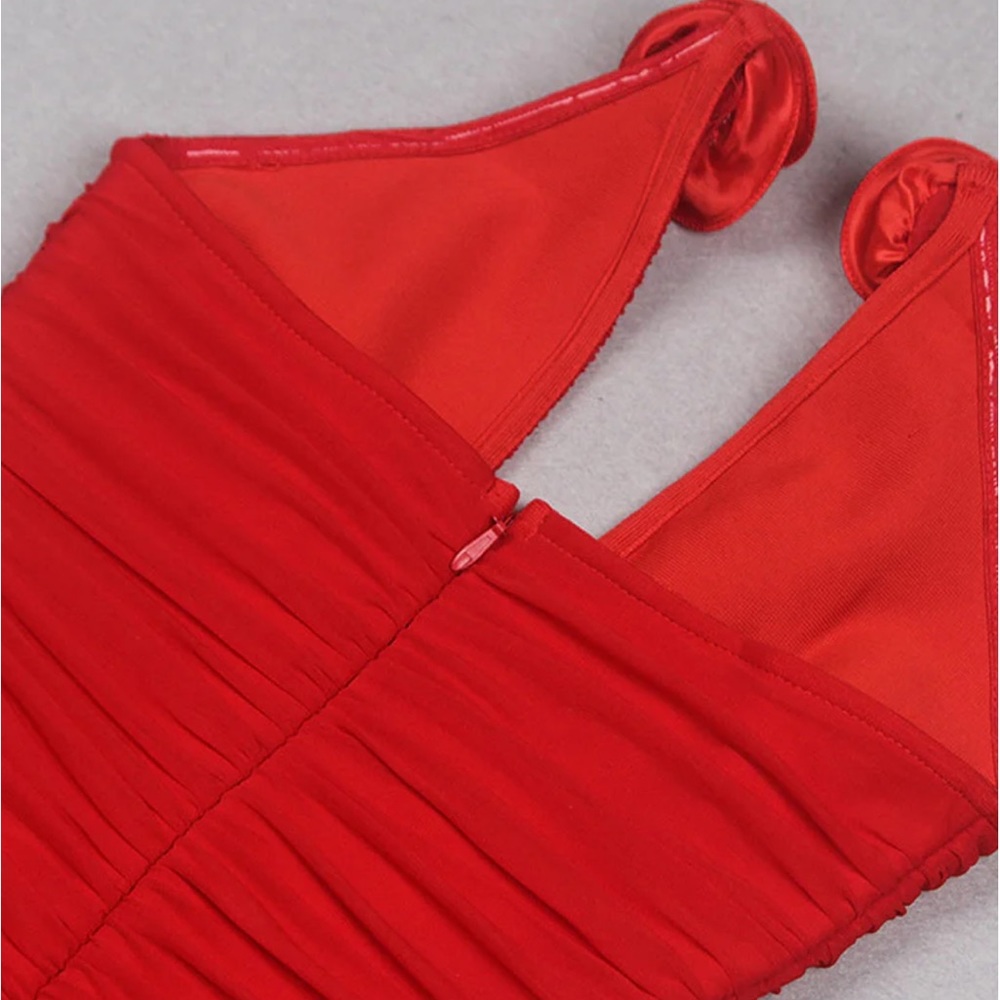 Monvess Red Mini Dress with Roses - Picture 4 of 6